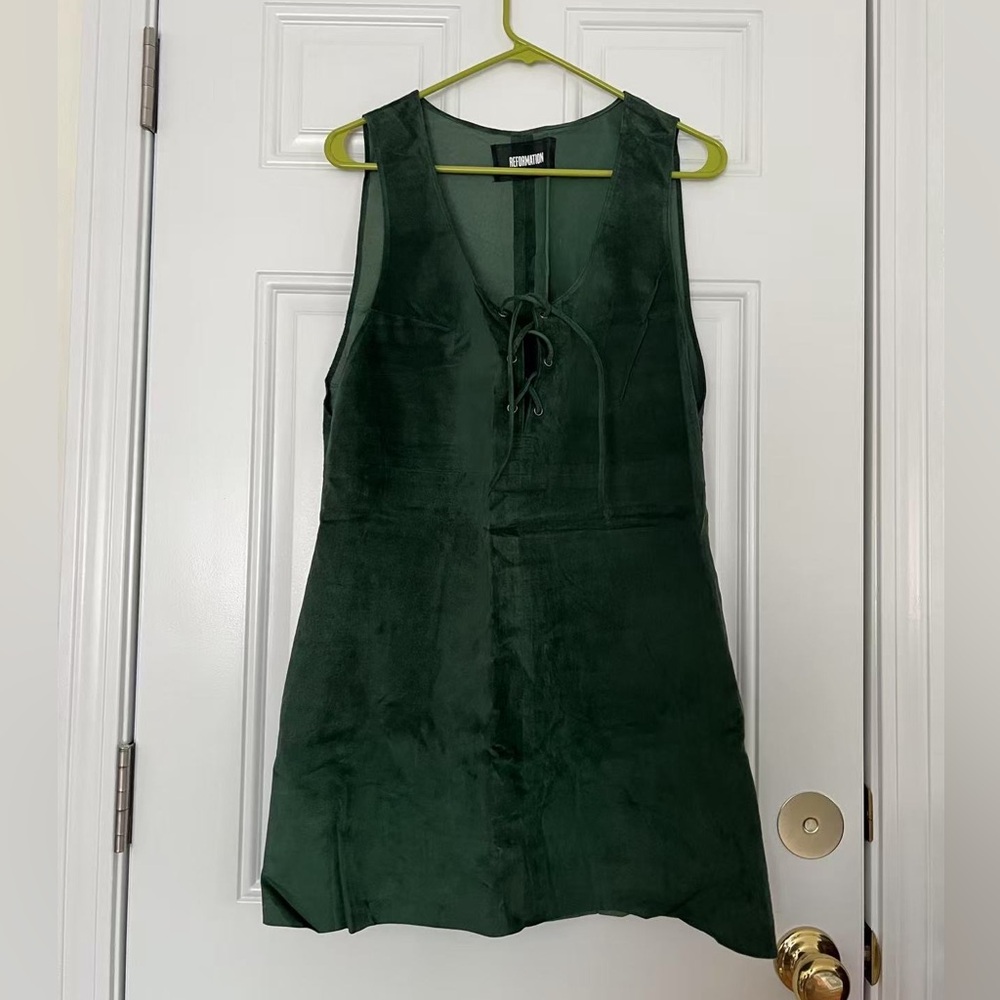 Reformation Forest Green Lace-Up Mini Dress